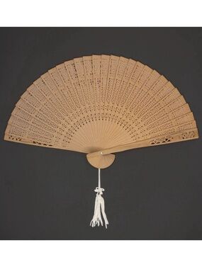 Antique Chinese Suzhou Sandalwood Fan Hand Carved Brise Openwork Cross 14”